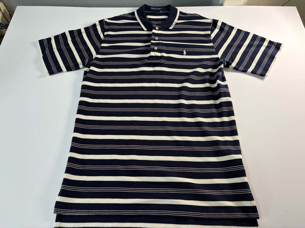 Polo Ralph Lauren Polo Golf Men's Striped Navy and White Short Sleeve Polo Shirt